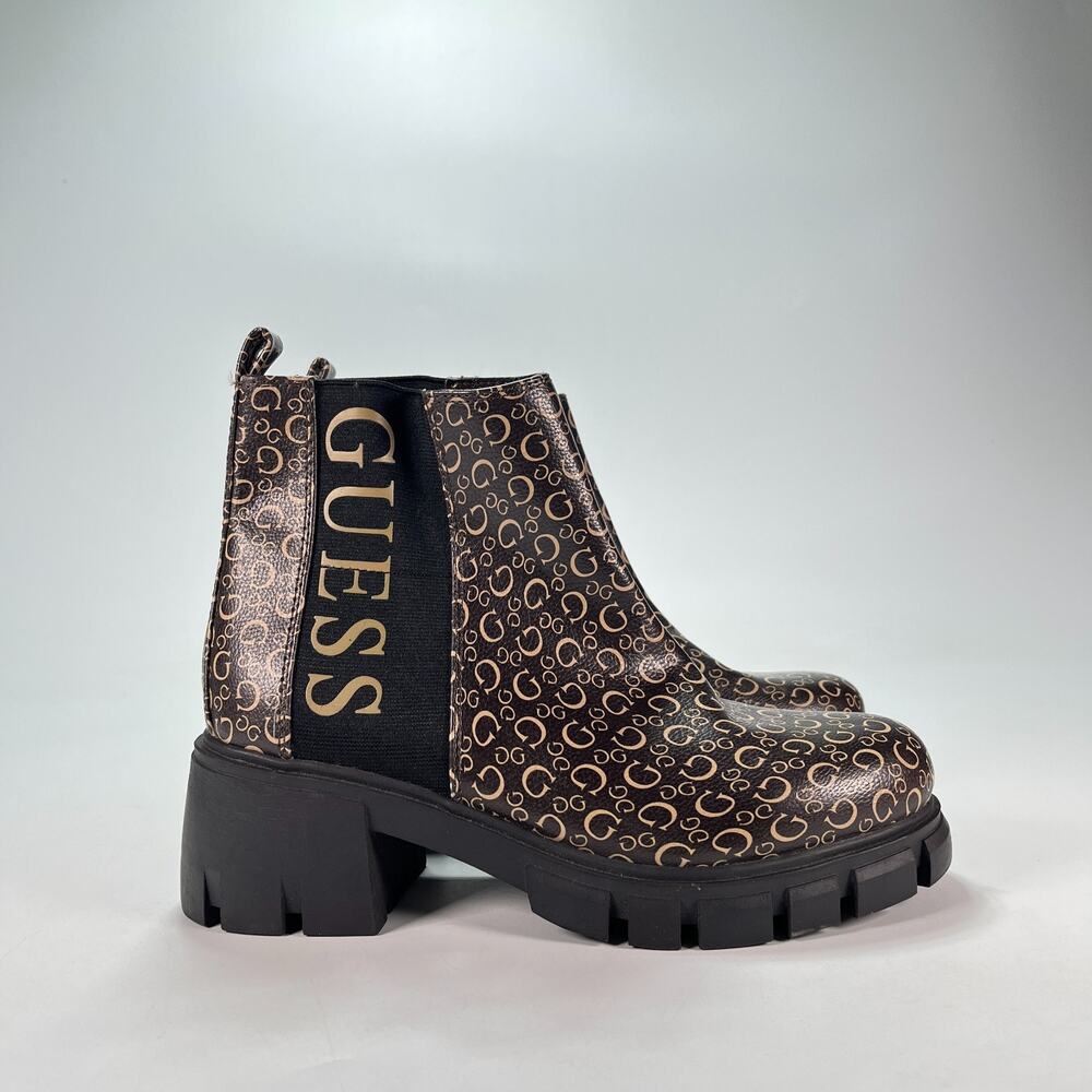 GUESS Evolved Brown Combat Chucky Platform Chelsea Ankle Boots Women's Size 7.5M